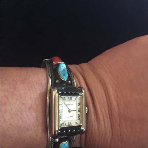 Sterling silver and turquoise watch cuff - Picture 2 of 9